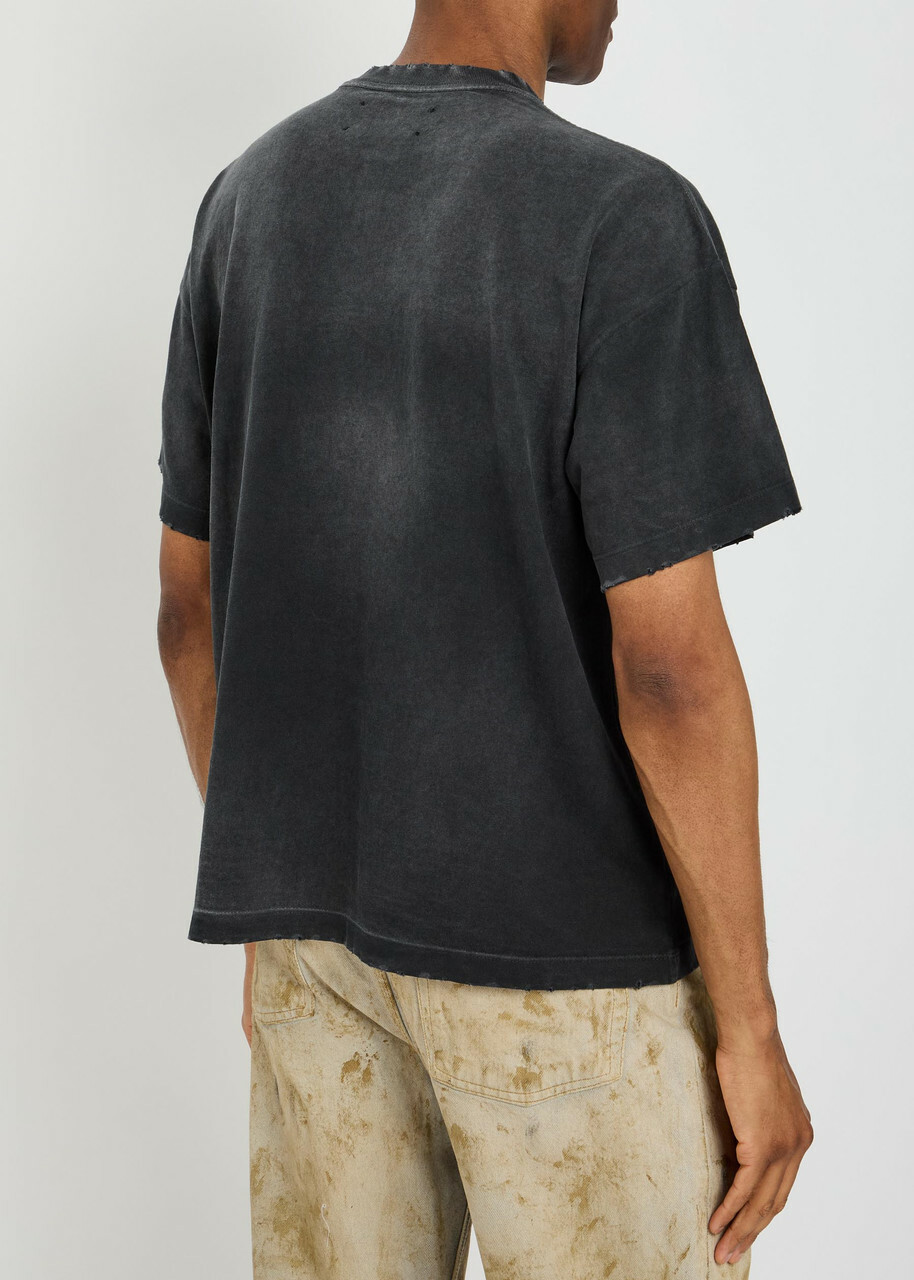 Satoshi Nakamoto Don't Forget To Smile Printed Distressed Cotton T-shirt Black