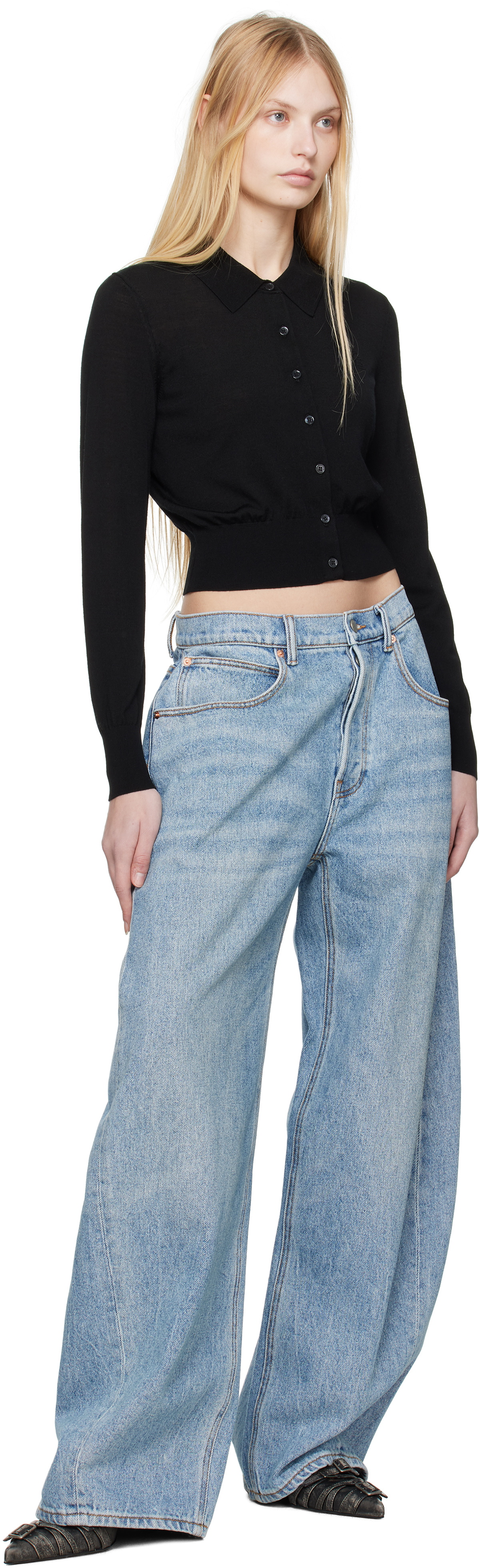 alexanderwang.t Black High-Frequency Stacked Logo Cardigan