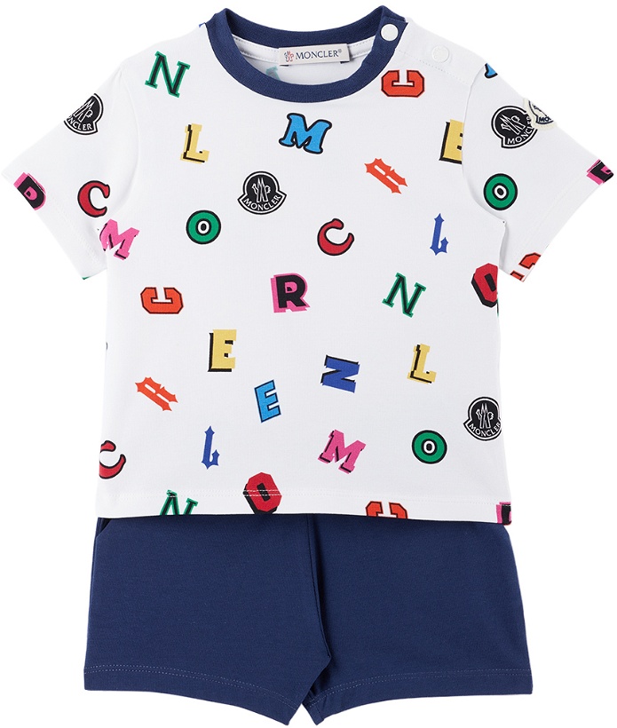 Photo: Moncler Enfant Baby White & Navy T-Shirt & Shorts Set