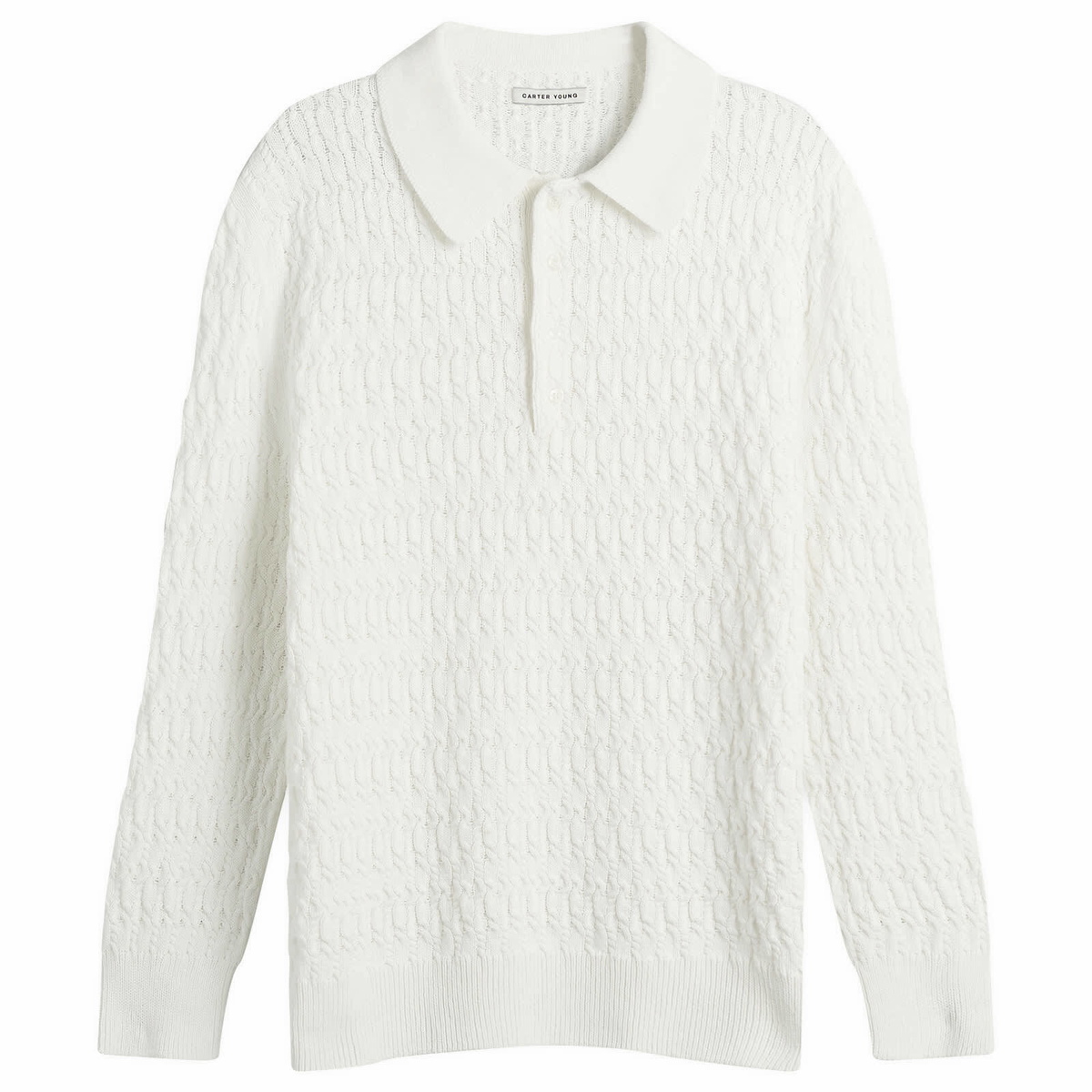 Carter Young Men's Cable Polo Sweater in Cream
