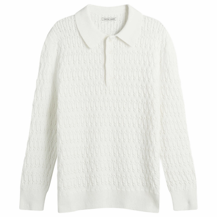 Photo: Carter Young Men's Cable Polo Sweater in Cream