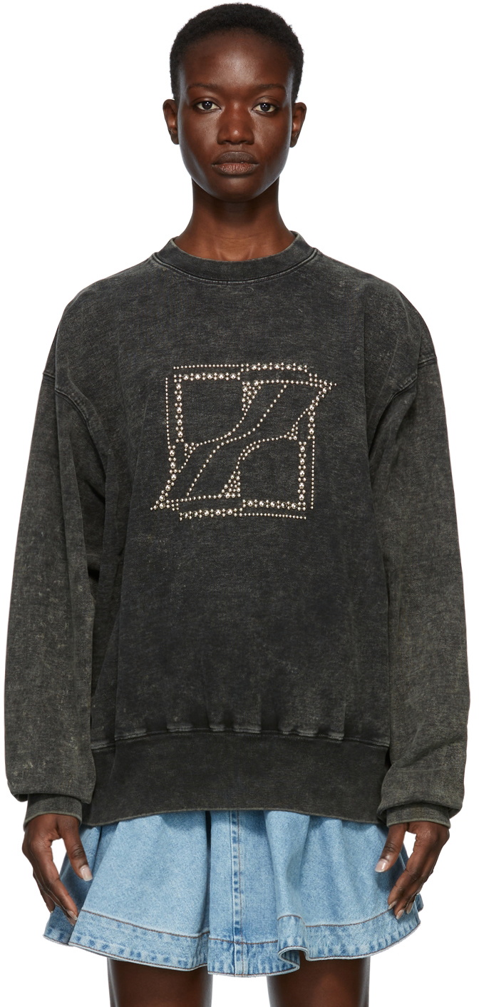 WE11DONE BLACK LOGO STUDDED SWEATER