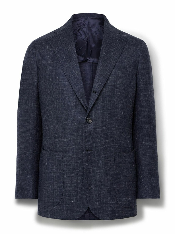 Photo: J. Mueser - Slim-Fit Linen, Virgin Wool and Silk-Blend Blazer - Blue