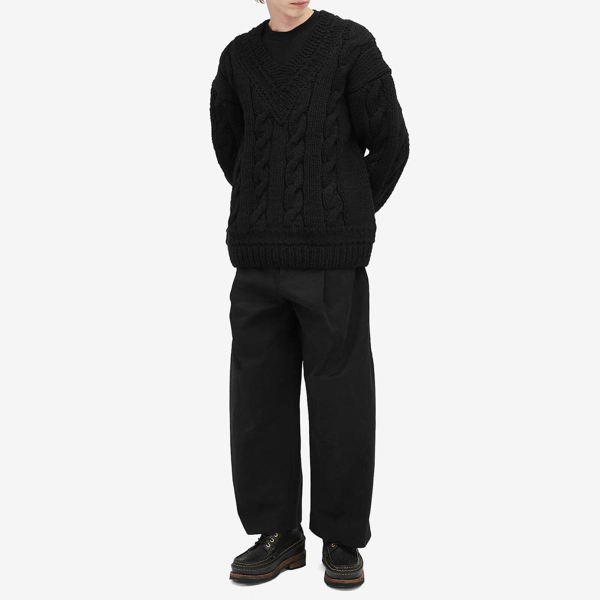 Visvim Men's V-Collegium Hand-Knit Sweater in Black Visvim