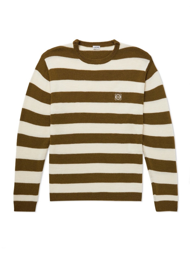 Photo: LOEWE - Logo-Embroidered Striped Knitted Sweater - Neutrals