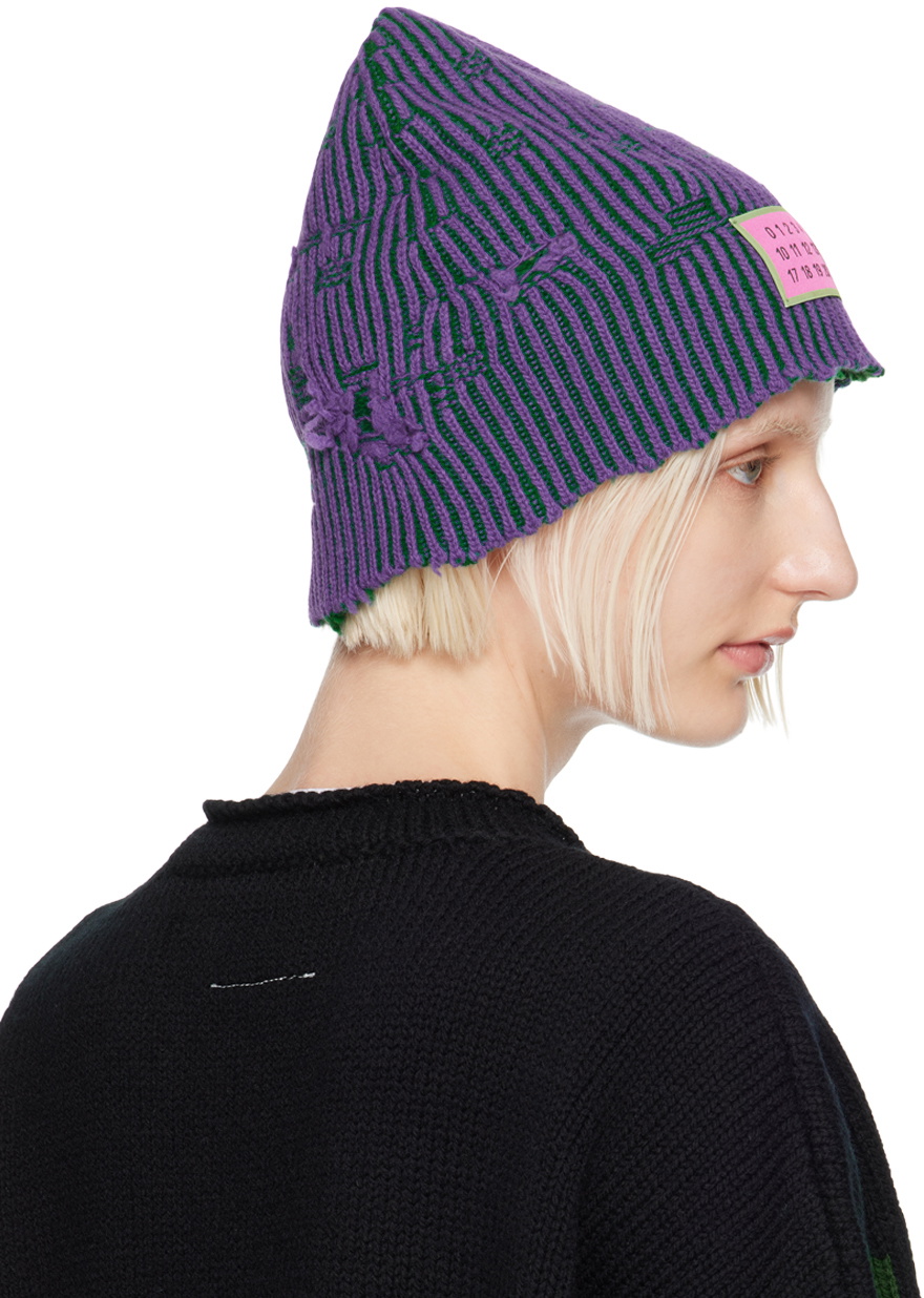 MM6 Maison Margiela Purple & Green Amended Bicolor Beanie MM6