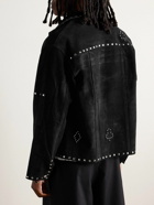 BODE - Deck of Cards Studded Appliquéd Suede Jacket - Black