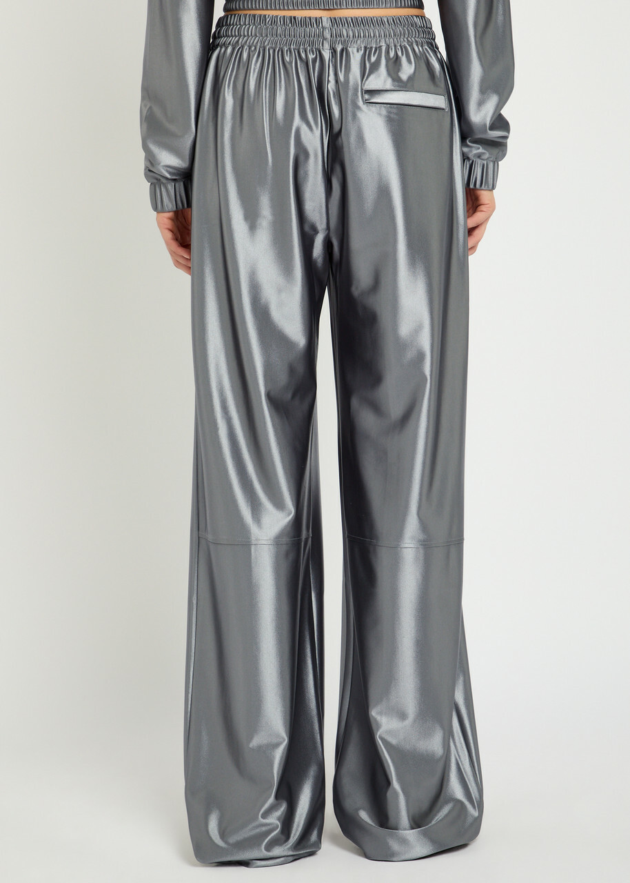 Alexanderwang.t Relaxed Logo-embroidered Satin Track Pants Silver