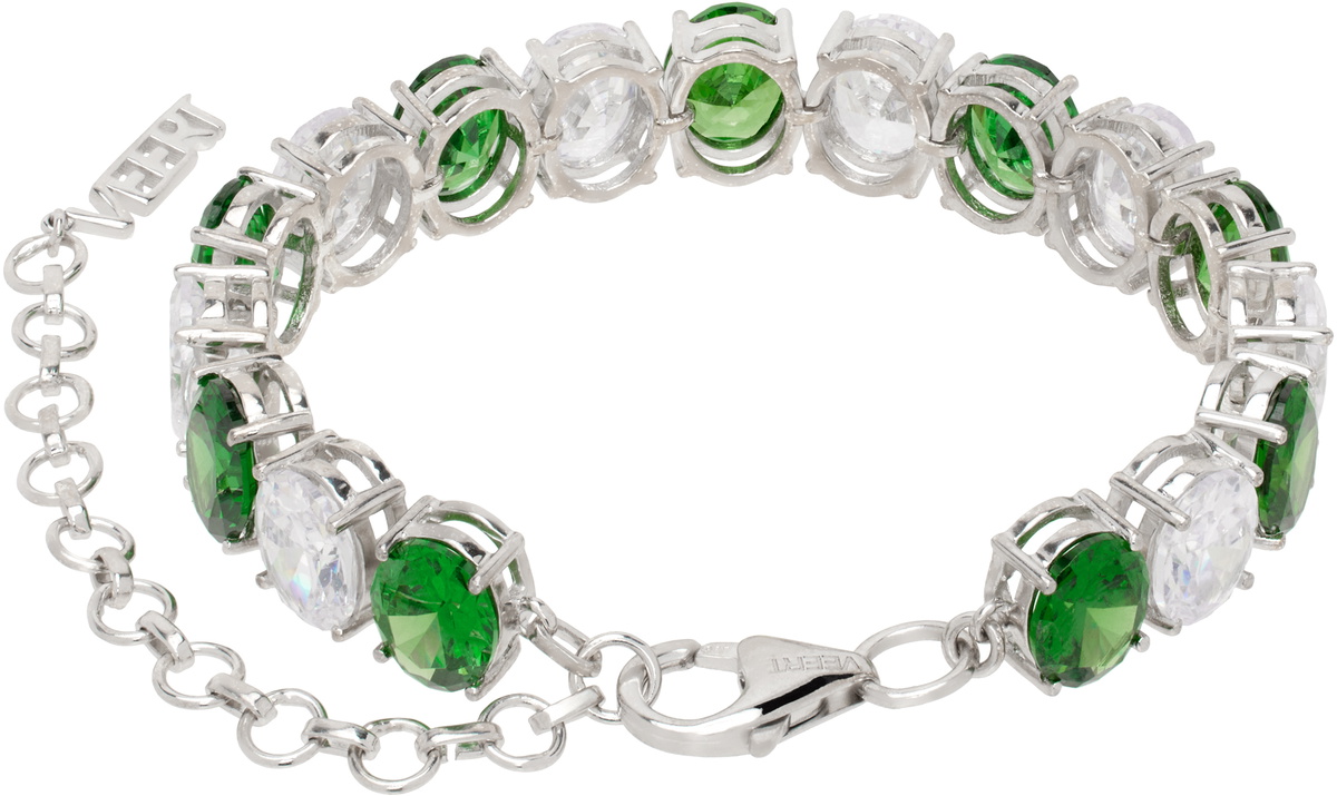 VEERT White Gold 'The Clear & Green Tennis' Bracelet