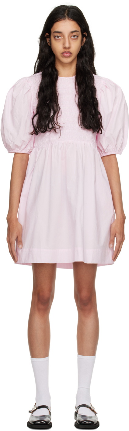 GANNI Pink Smocked Minidress GANNI