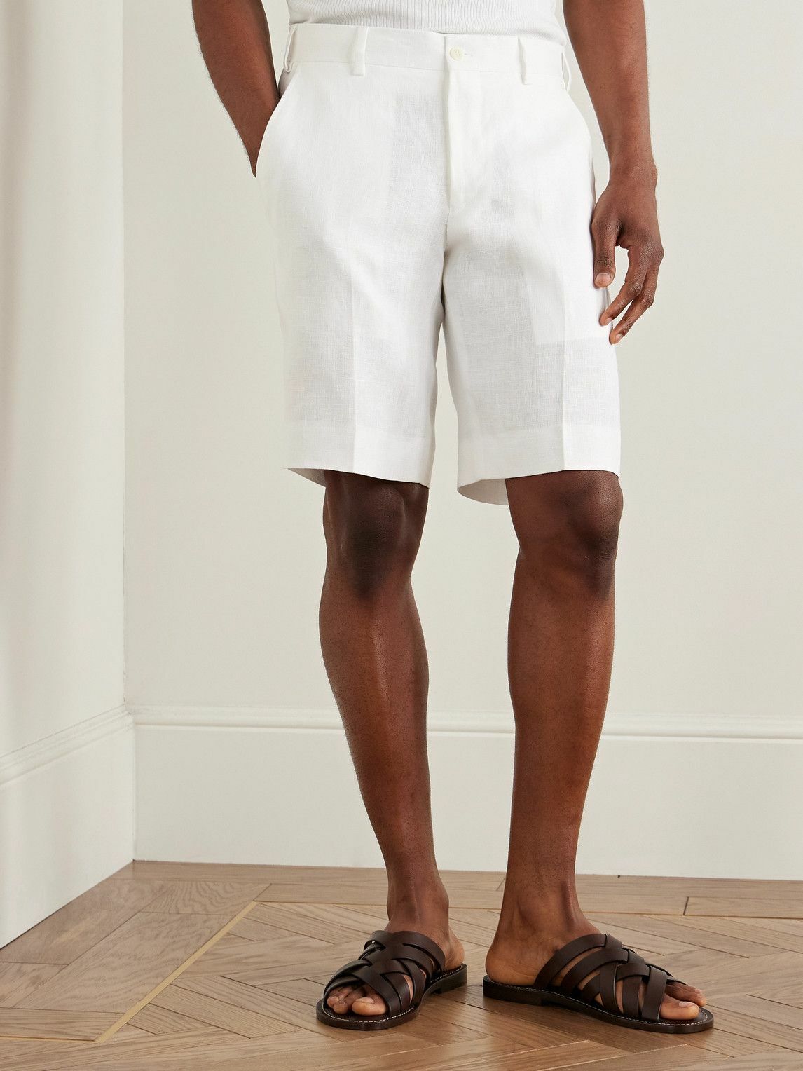 Anderson & Sheppard - Straight-Leg Garment-Dyed Linen Shorts - White