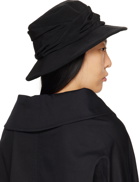 Y's Black Crepe de Chine Cross Gather Hat
