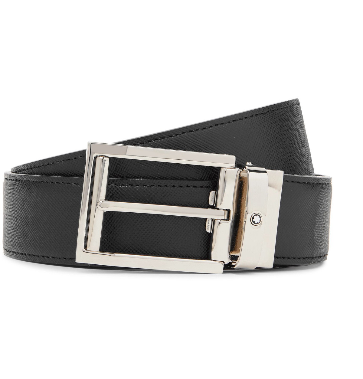 Montblanc - 3.5cm Black and Brown Reversible Cross-Grain Leather Belt ...