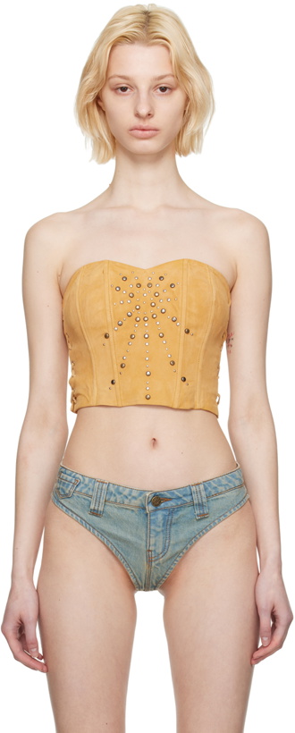 Photo: GUESS USA Tan Lace-Up Suede Bustier