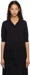 Margaret Howell Black Wide Placket Polo