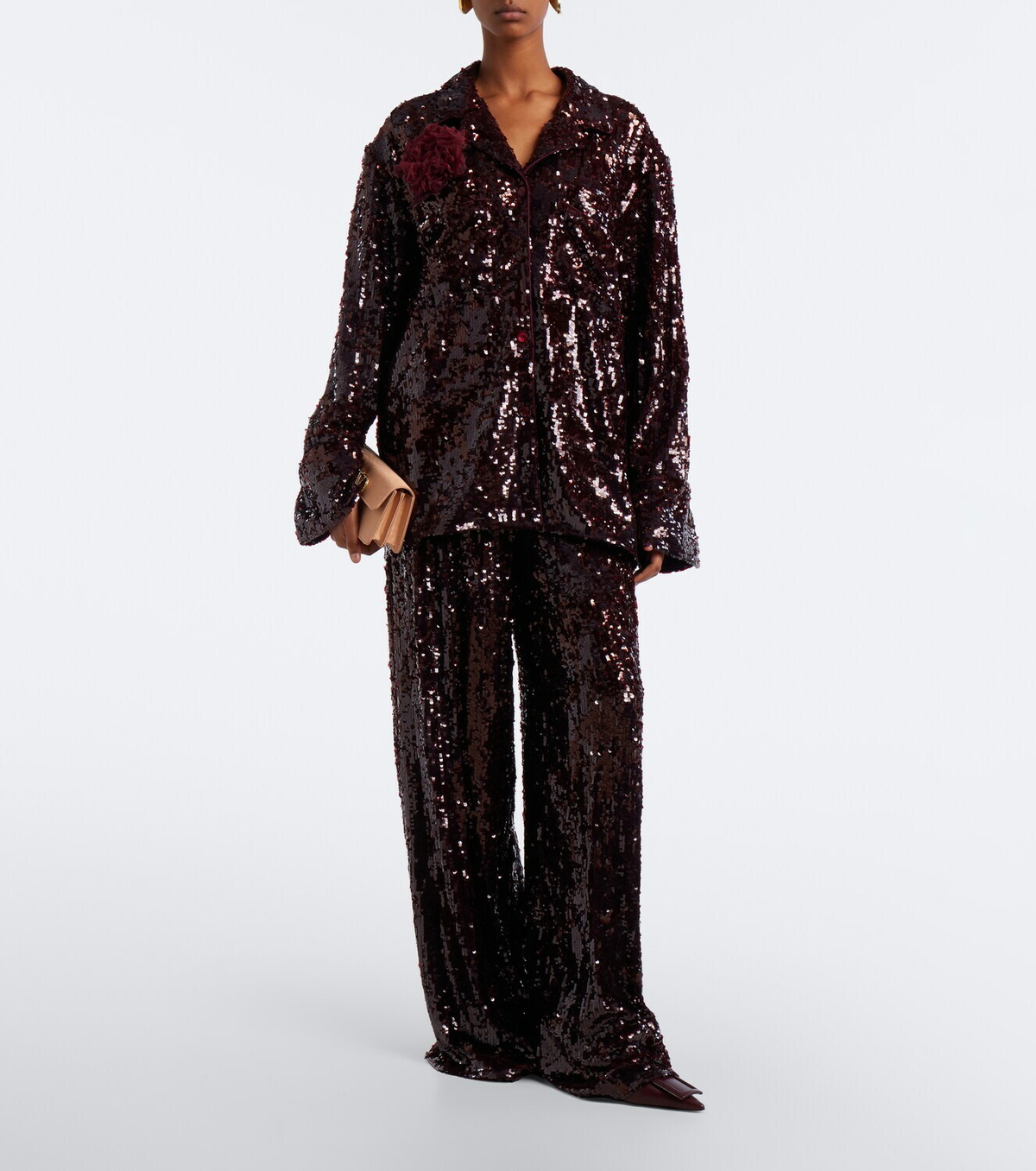 Erdem Floral-appliqué sequined shirt
