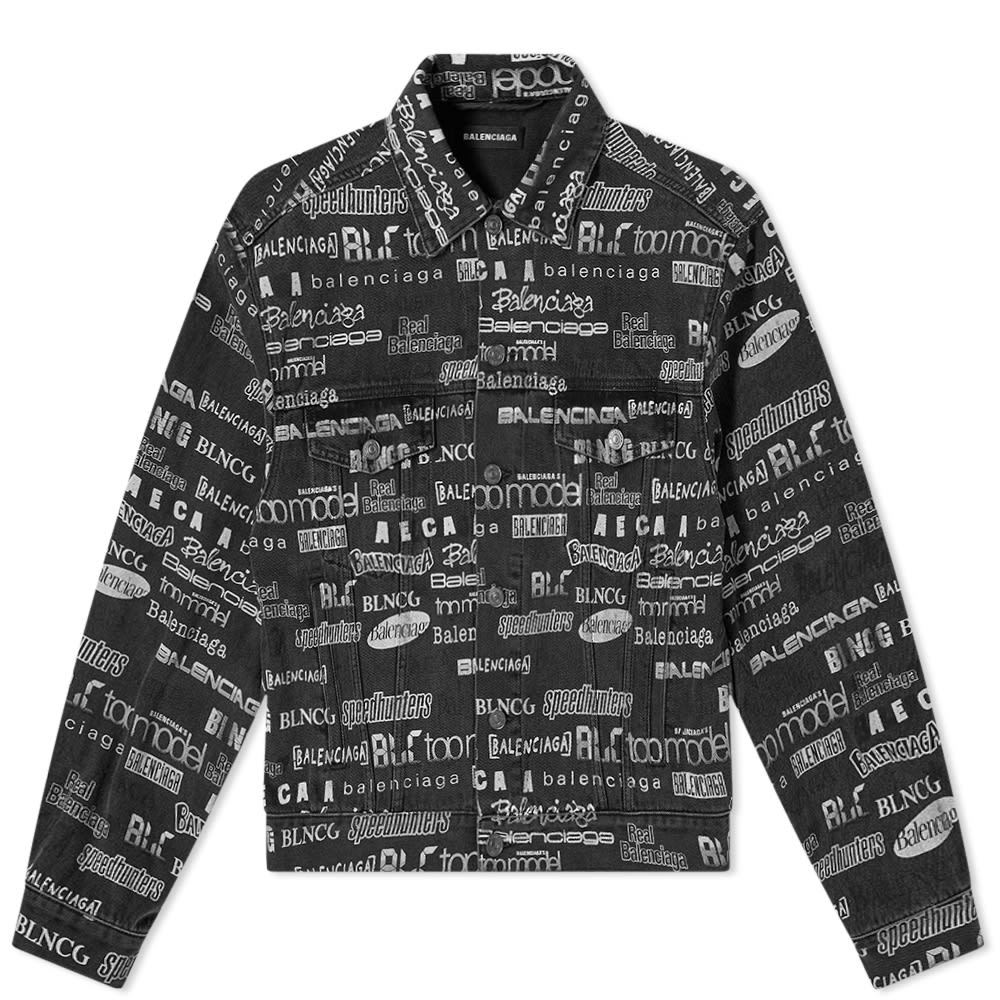 Balenciaga All Over Logo Print Denim Jacket