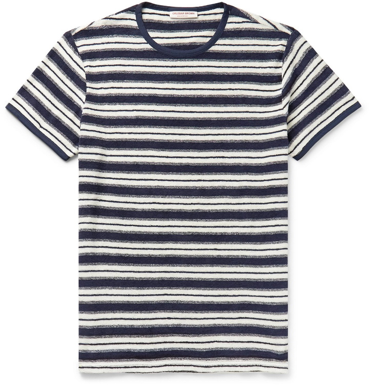 Photo: Orlebar Brown - Sammy Balandra Striped Cotton-Terry T-Shirt - Blue