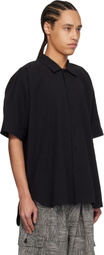 Jan-Jan Van Essche Black O-Project Cotton Linen Seersucker Short Sleeve Shirt