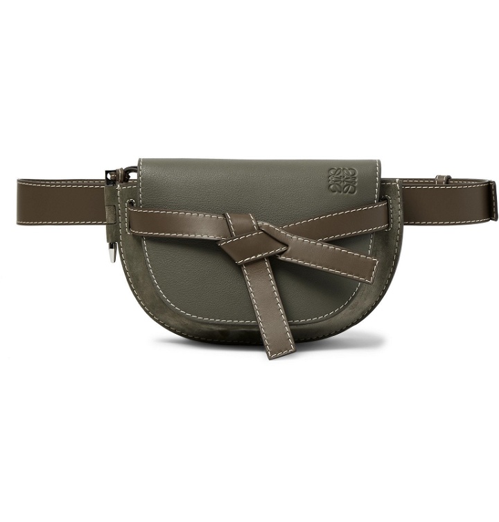 Photo: Loewe - Gate Large Suede and Textured-Leather Belt Bag - Green