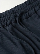 Lardini - Straight-Leg Cotton-Blend Seersucker Drawstring Shorts - Blue