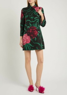 LA Double J Artemis Floral Wool-blend Mini Shirt Dress Black