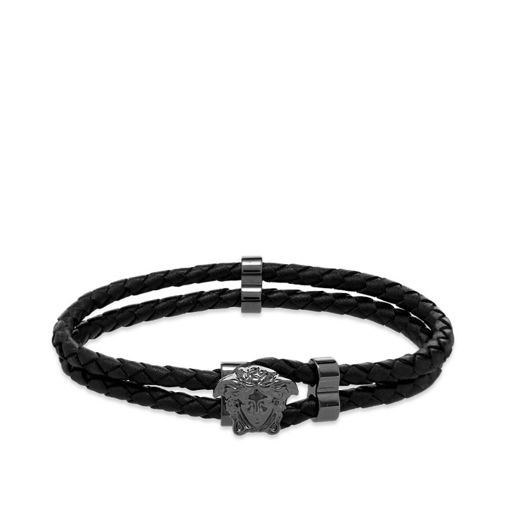 Photo: Versace Men's Leather Medusa Bracelet in Black/Silver