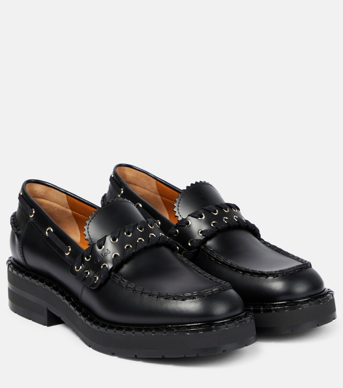 Chloé Black Calf Leather Bos Taurus Slip-On Loafers