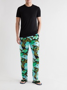 TOM FORD - Velvet-Trimmed Floral-Print Stretch-Silk Satin Pyjama Trousers - Blue