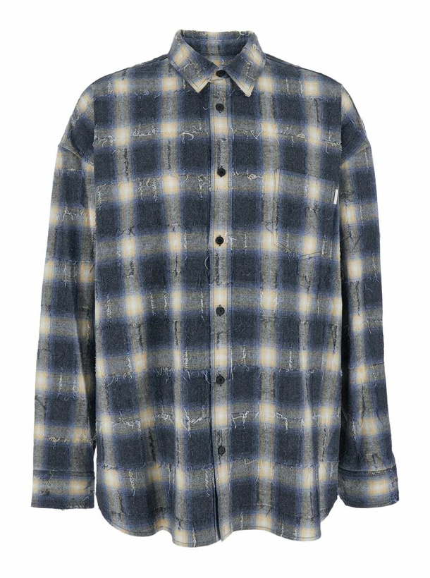 Photo: Juun.J Multicolor Shirt With Classic Collar And All-over Check Motif In Cotton Man
