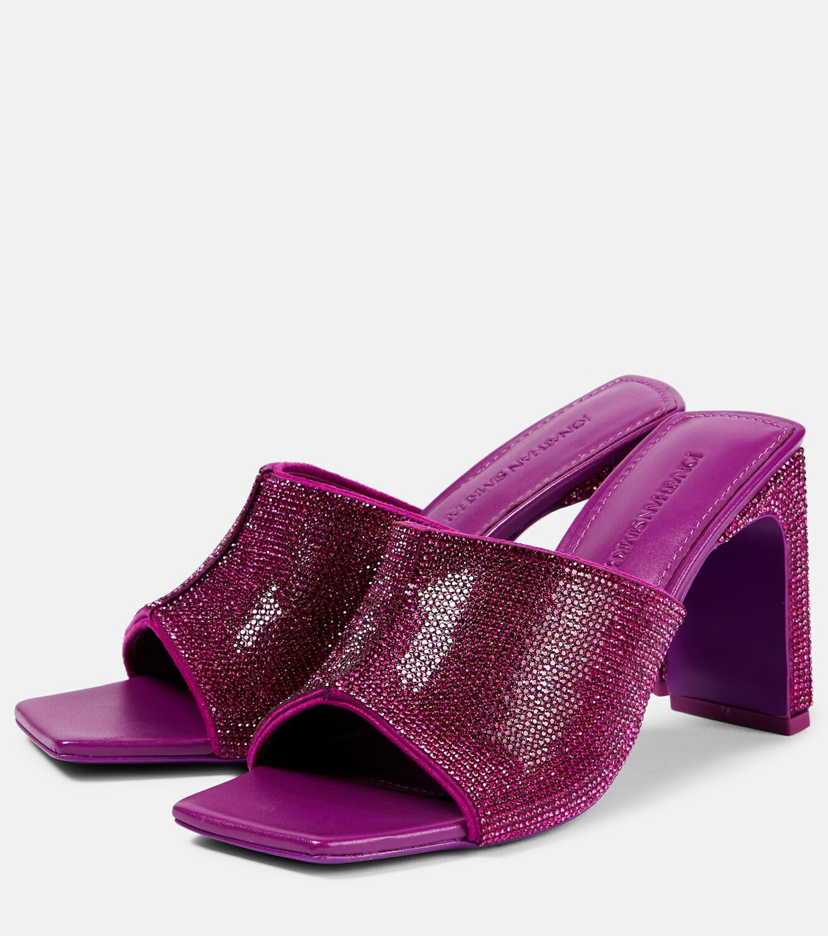 JONATHAN SIMKHAI Womens Pink Padded Embellished Ankle Strap Icon Square Toe Flare Buckle Heeled