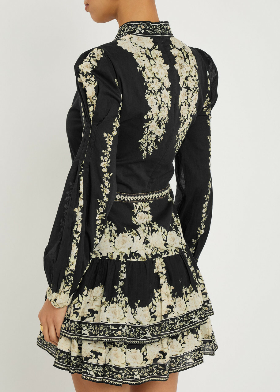 Alice + Olivia Valencia Floral-print Cotton Mini Dress Black