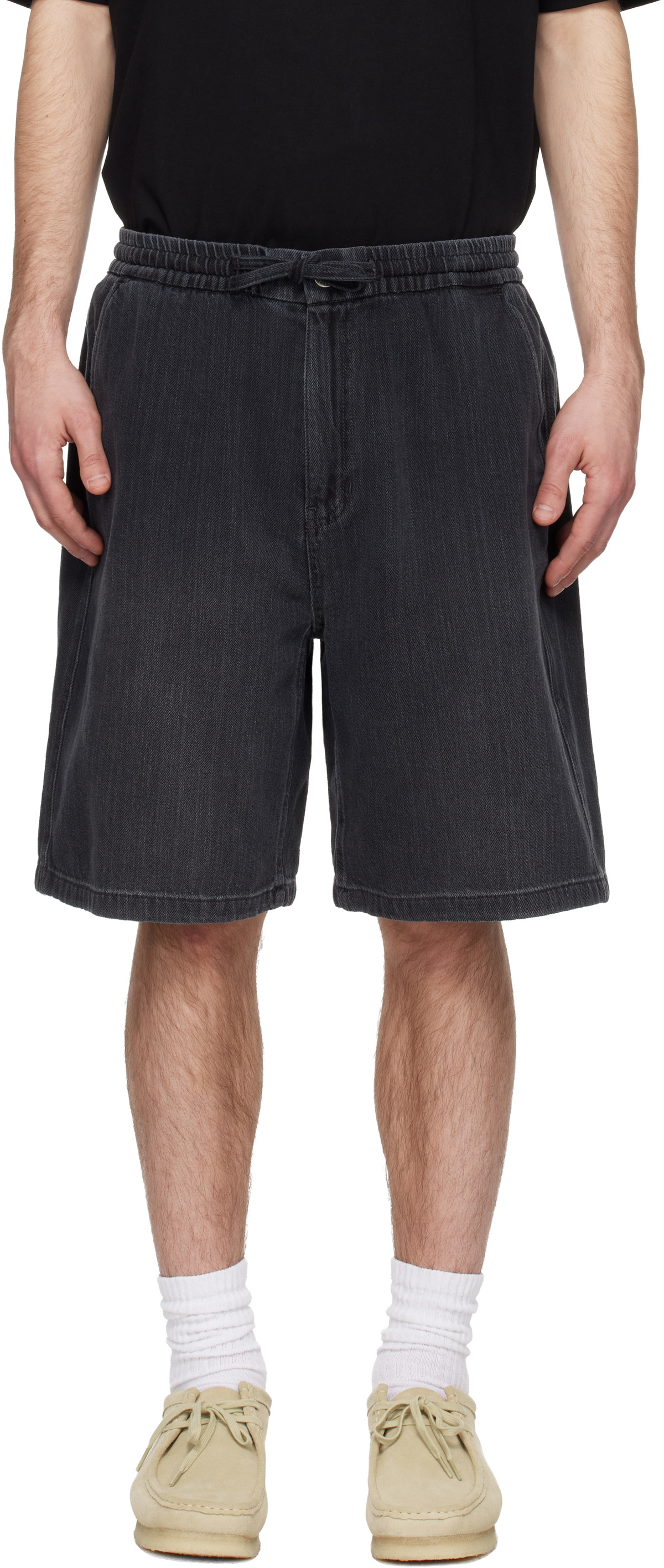 Solid Homme Gray Drawstring Denim Shorts