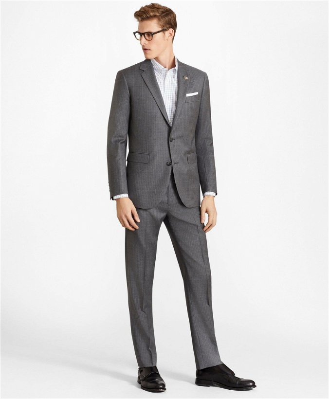 Photo: Brooks Brothers Men's Milano Fit Two-Button Stripe 1818 Suit | Grey