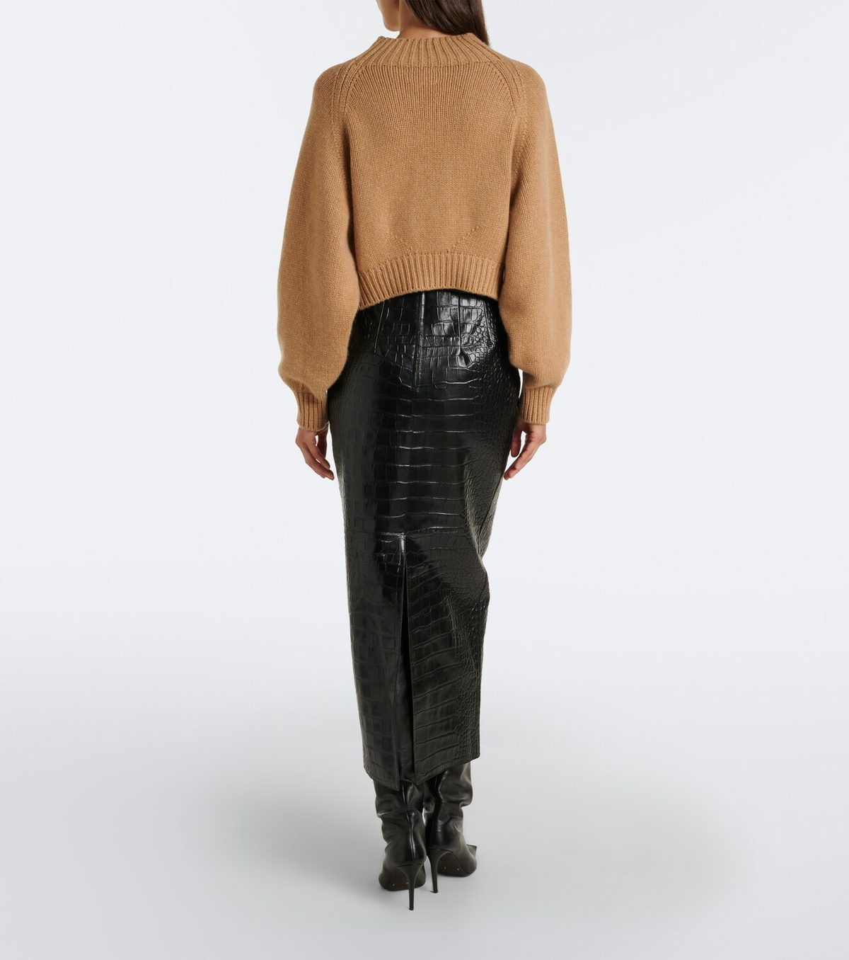 Khaite Loxley croc-effect leather midi skirt