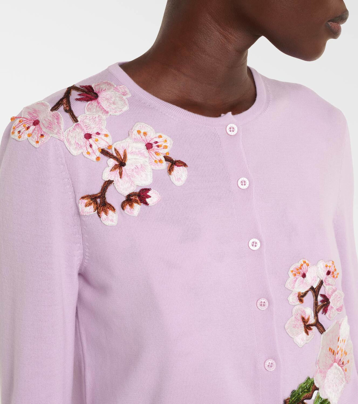 Oscar de la Renta Floral-appliqué virgin wool cardigan