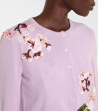Oscar de la Renta Floral-appliqué virgin wool cardigan
