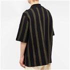 Nanushka Men's Ziko Terry Stripe Vacation Shirt in Dark Khaki/Black