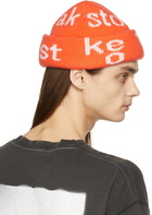 Acne Studios Orange Rib Knit Logo Beanie