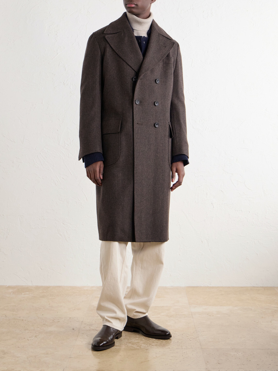 Rubinacci - Double-Breasted Herringbone Virgin Wool Twill Coat - Brown