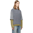 We11done Gray Contrast Striped Layered T-Shirt
