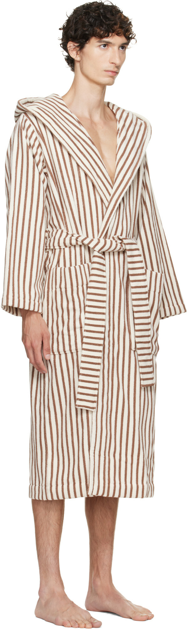 Tekla Off-White & Brown Terry Hooded Bathrobe