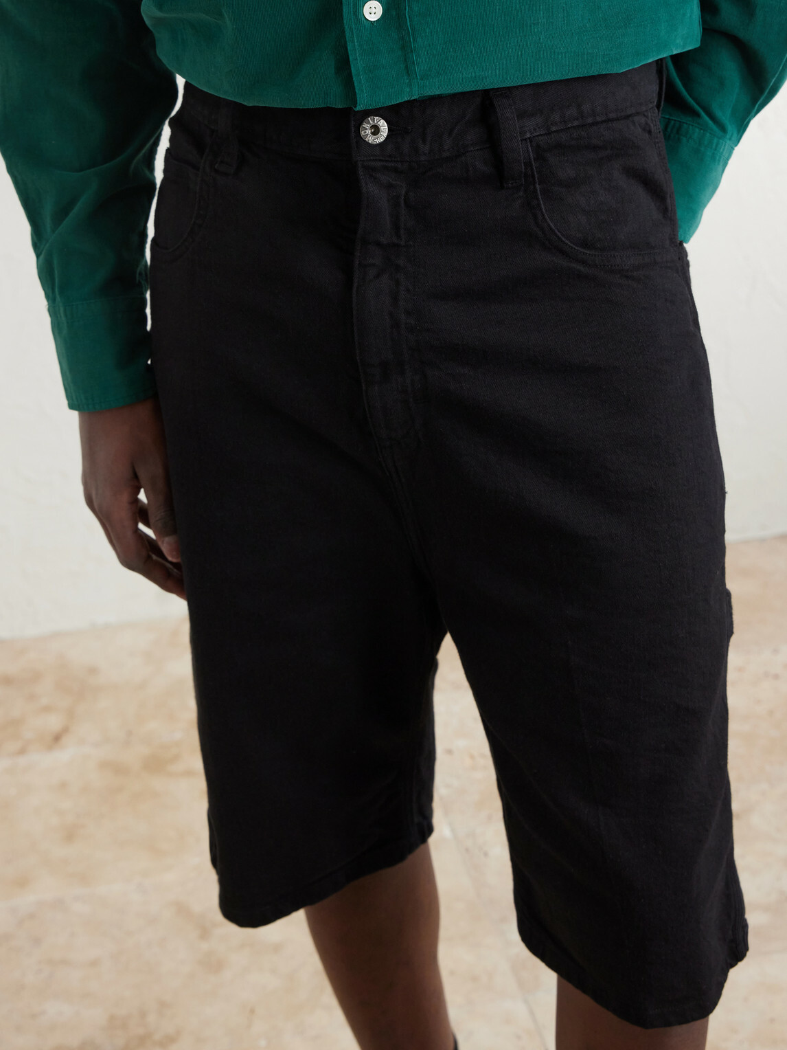 Monitaly - Beach Painter Straight-Leg Denim Shorts - Black