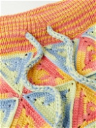 The Elder Statesman - Solar Straight-Leg Crocheted Cotton Drawstring Shorts - Orange