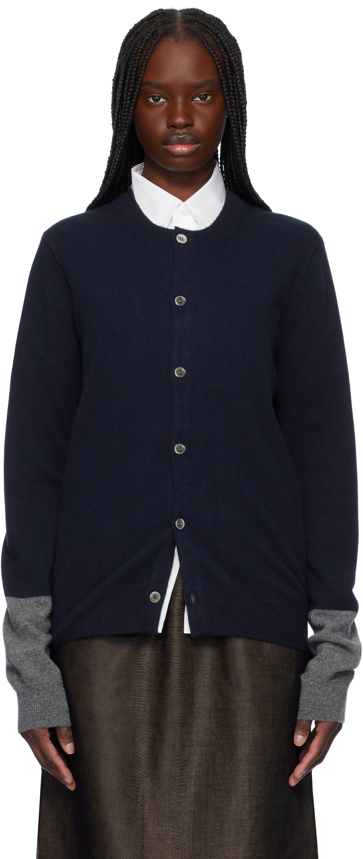 Comme des Garçons Shirt Navy Crew Neck Cardigan