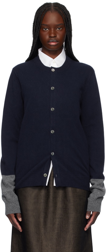 Photo: Comme des Garçons Shirt Navy Crew Neck Cardigan