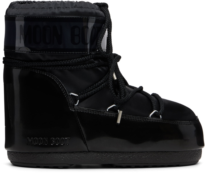 Photo: Moon Boot Black Icon Low Glance Satin Boots