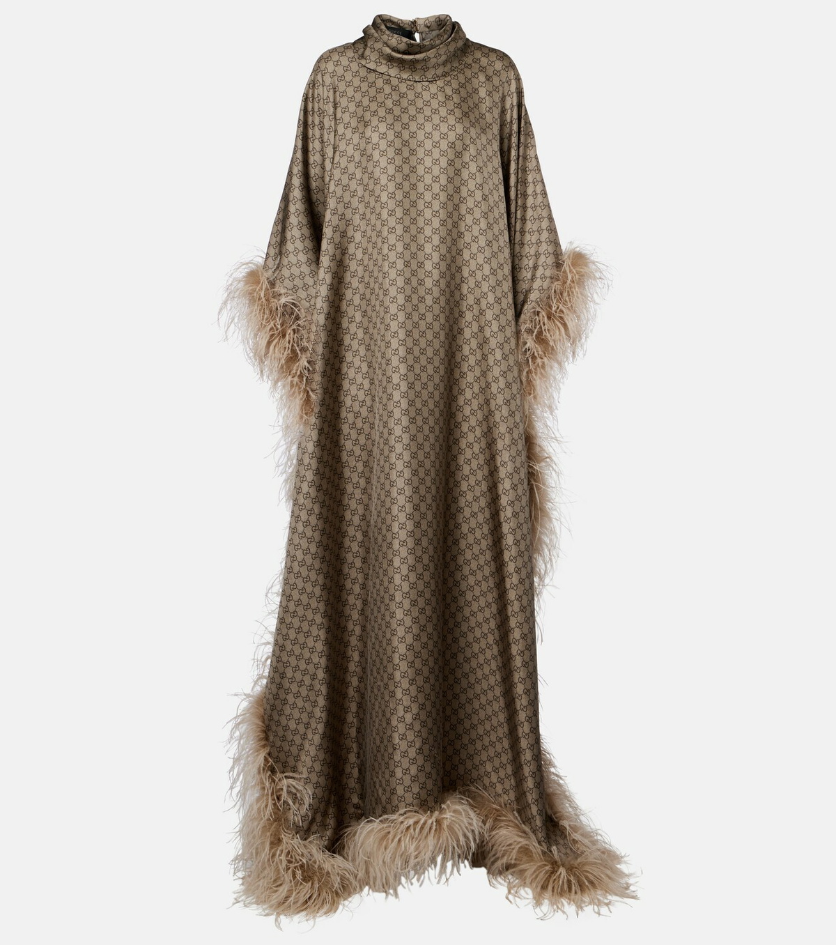 Gucci GG feather-trimmed silk twill kaftan
