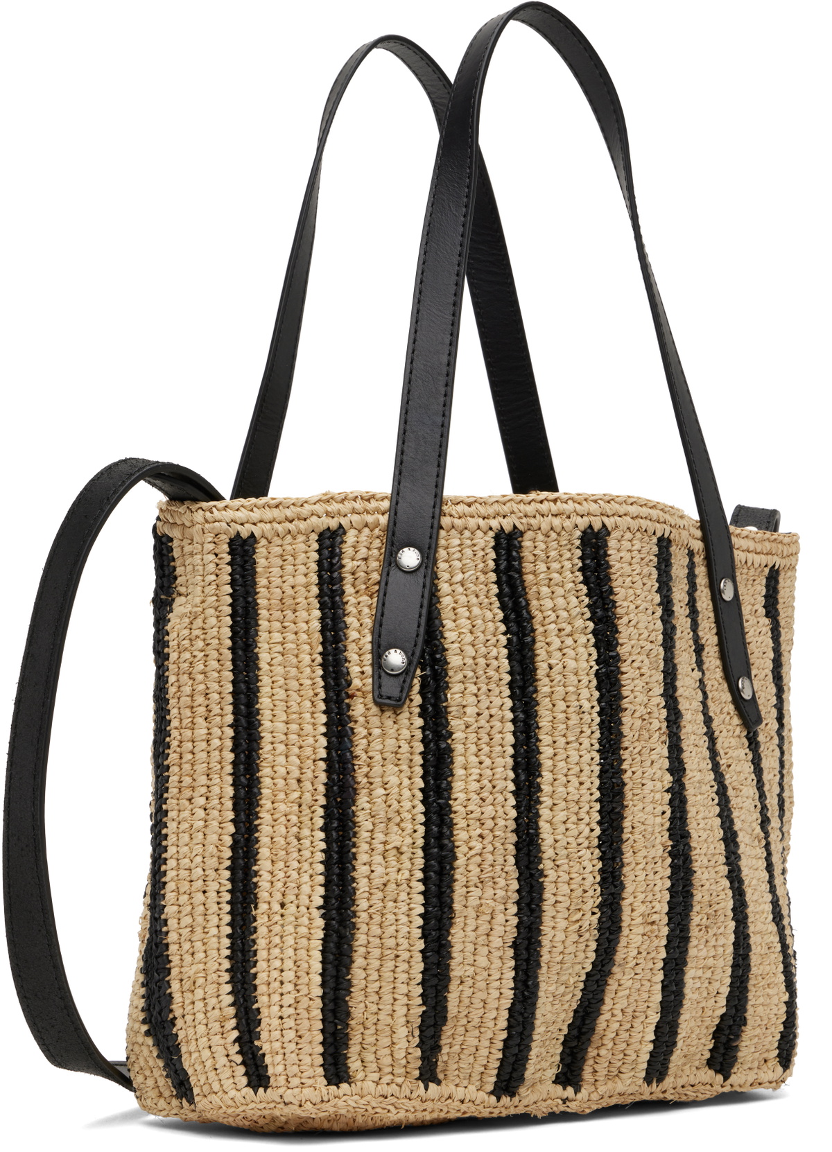 rag & bone Beige & Black Small Striped Straw Tote