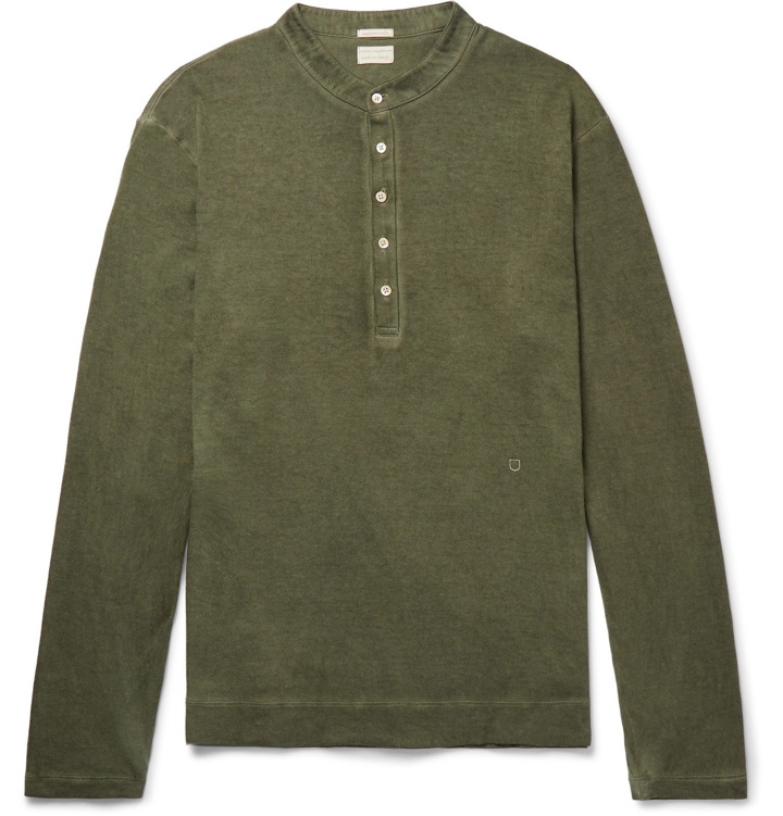 Photo: Massimo Alba - Hawai Watercolour-Dyed Cotton and Cashmere-Blend Henley T-Shirt - Green